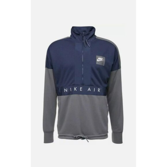 LARGE MEN'S NIKE AIR HOODIE JACKET 1/2 ZIP BLUE GRAY JACKET - Picture 7 of 9